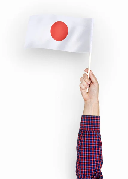 Persoon Zwaaien Vlag Van Japan — Stockfoto