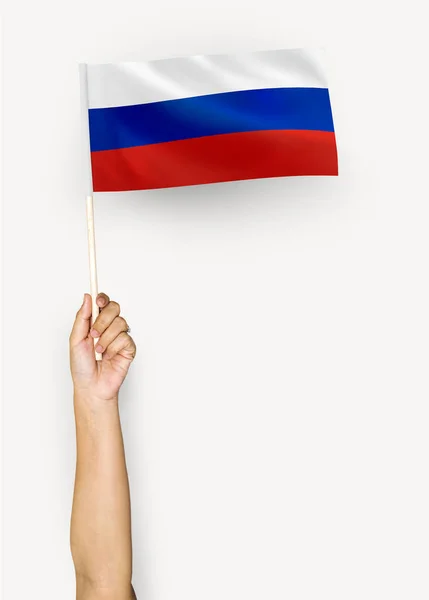 Persoon Zwaaien Vlag Van Russische Federatie — Stockfoto