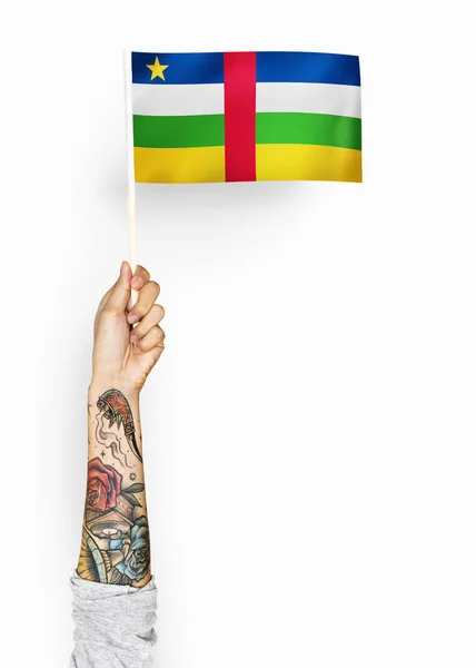 Osoba Mává Vlajka Středoafrické Republiky — Stock fotografie
