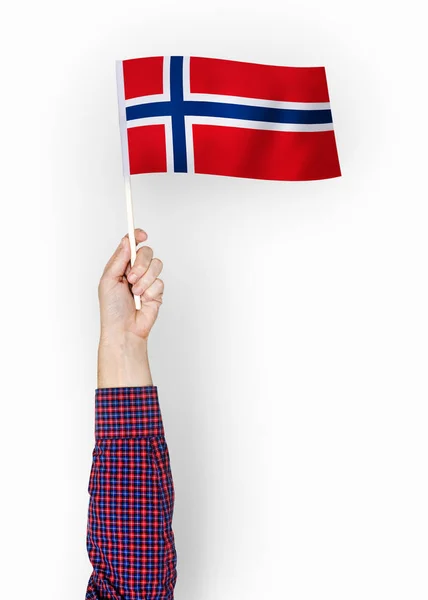 Persoon Zwaaien Vlag Van Noorwegen — Stockfoto