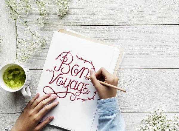 Konstnär Som Skapar Hand Lettering Konstverk Från Motivation Offert — Stockfoto