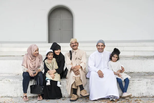 Muslim Family Sitting Together Outdoors — Stock Photo, Image