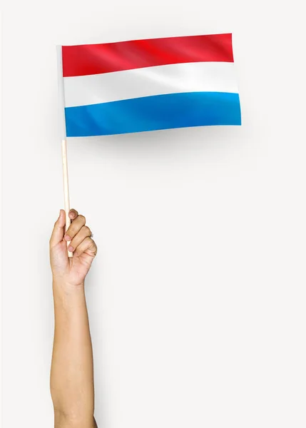 Person Waving Flag Grand Duchy Luxembourg — Stock Photo, Image