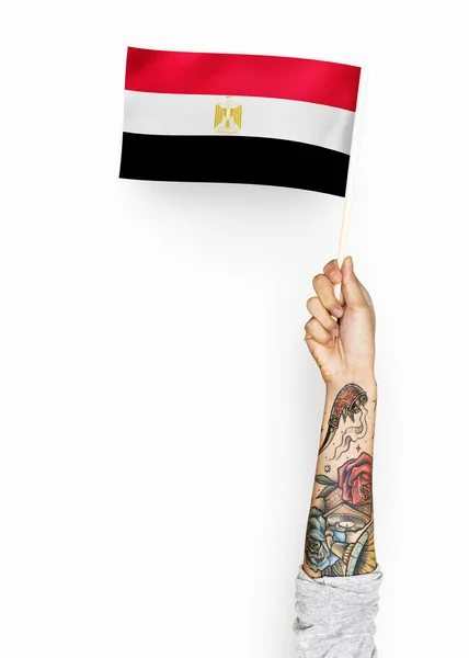 Person Waving Flag Arab Republic Egypt — Stock Photo, Image