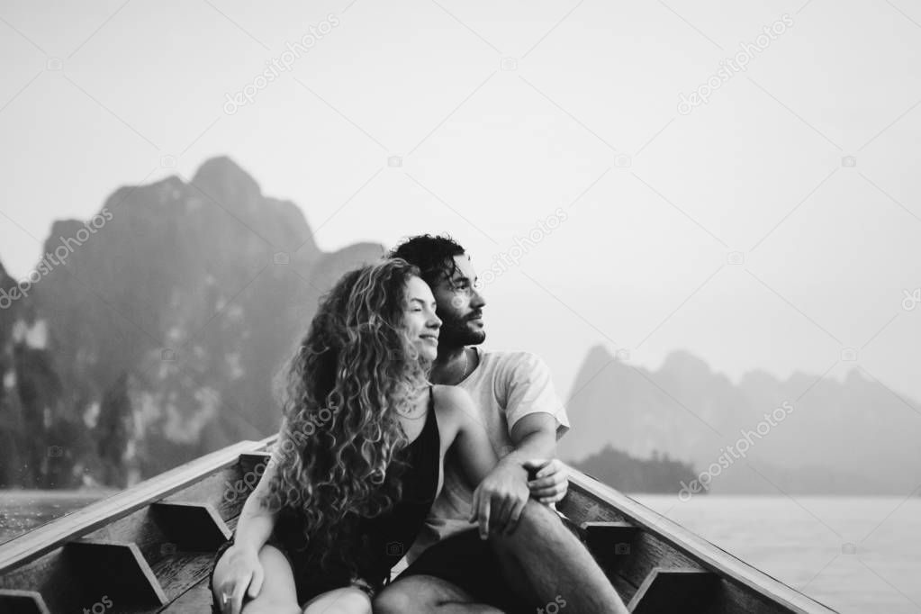 Couple boating on a quiet lake