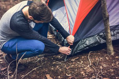 Birlikte ormanda kamp arkadaşları