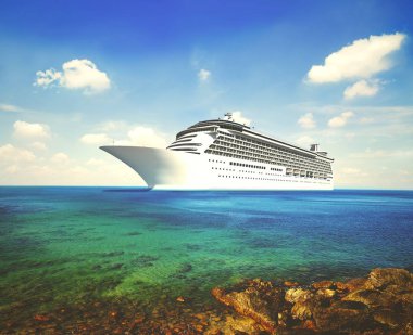 3D cruise liner tropik sahilde