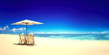 Beach chairs on a tropical beach clipart