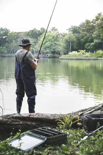 Pêche Homme Bord Lac — Photo