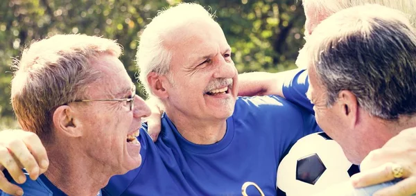 Team Mature Football Players Celebrating — Stock Photo, Image