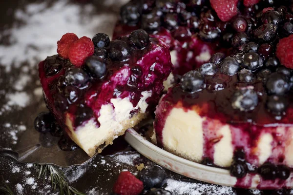 Frische Beeren Käsekuchen Lebensmittel Fotografie Rezeptidee — Stockfoto