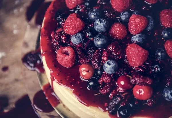 Świeże Jagody Jedzenie Cheescake Fotografii Idea Przepis — Zdjęcie stockowe