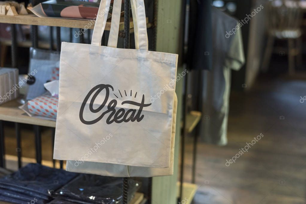 Canvas bag in a shop mockup
