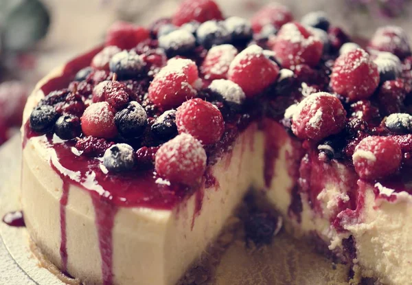 Frische Beeren Käsekuchen Lebensmittel Fotografie Rezeptidee — Stockfoto