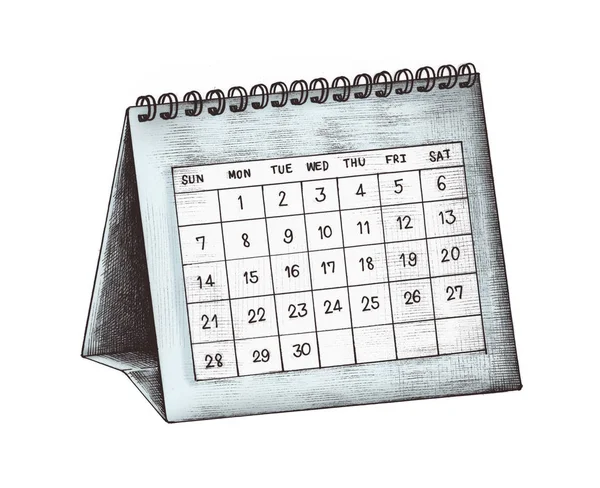 Ilustración Calendario Escritorio Azul Dibujado Mano —  Fotos de Stock