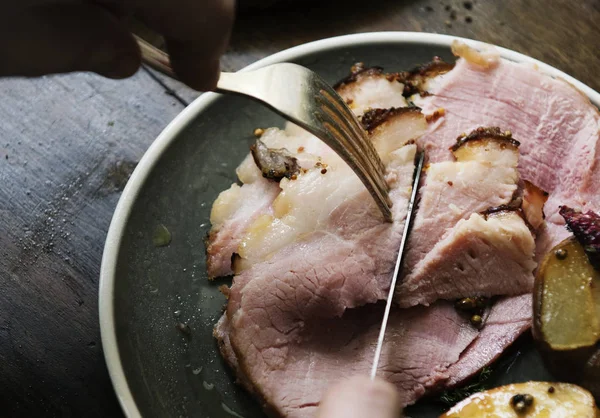 Sliced Baked Ham Food Photography Recipe Idea — Stock Photo, Image