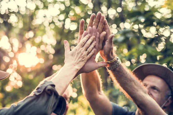 Sportive People Giving High Five Park — Stock Photo, Image