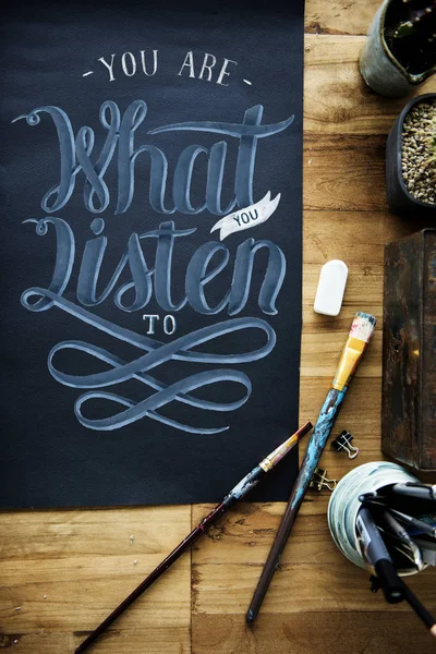 Hand Lettering Black Paper — Stock Photo, Image