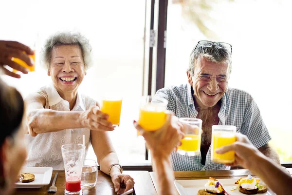 Senior Adults Eating Breakfast Hotel — Stock Photo, Image