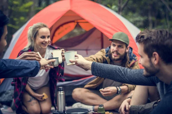 Friends Camping Forest Together — Stock Photo, Image