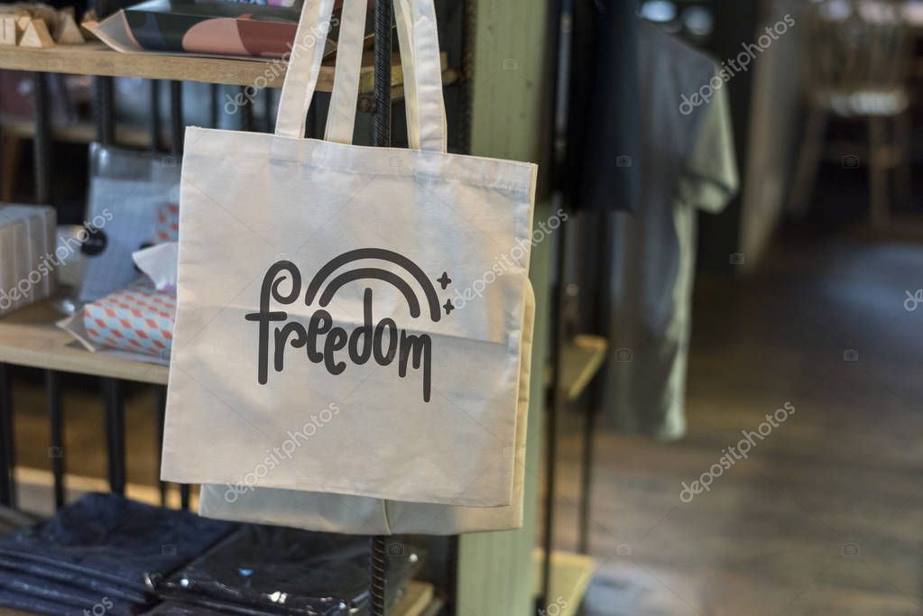 Canvas bag in a shop mockup