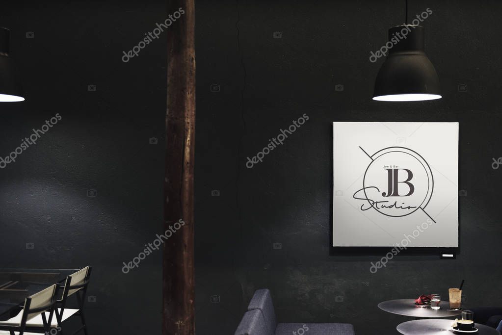 Signboard in a dark restaurant mockup