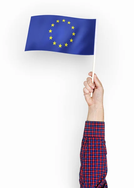 Persona Ondeando Bandera Unión Europea — Foto de Stock