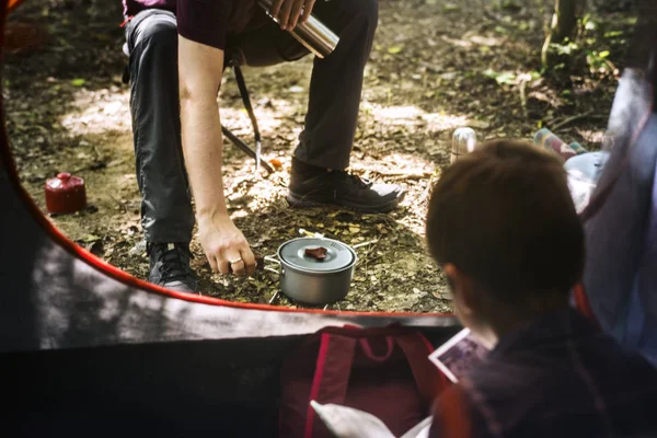 Familie Camping Het Bos — Stockfoto