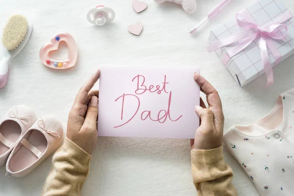 Bebé Ducha Temática Mejor Papá Tarjeta — Foto de Stock