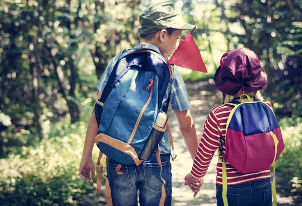 Sister Brother Hiking Forest — Stock Photo, Image