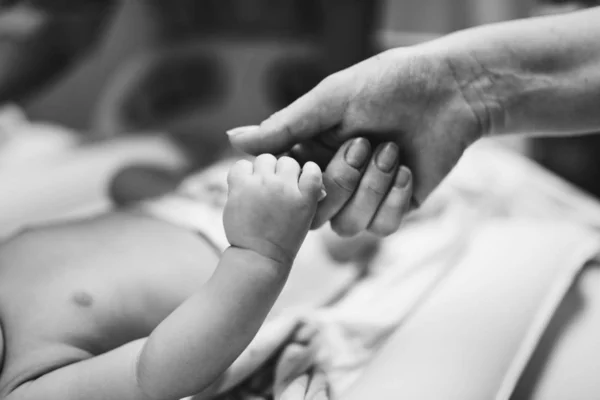 Pasgeboren Baby Bedrijf Moeder Hand Met Liefde — Stockfoto