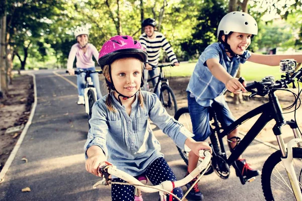 Famille Dans Les Casques Vélo Dans Parc — Photo