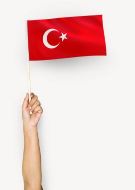 Türkiye Cumhuriyeti bayrağı sallayarak kişi