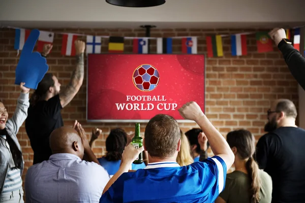 Cheerful Supporters Watching Football Pub — Stock Photo, Image