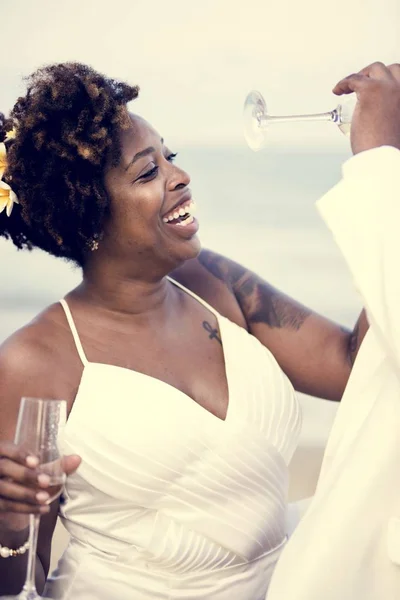 Dia Casamento Casal Afro Americano — Fotografia de Stock