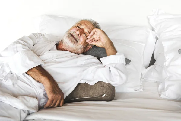 Mature Man Lying Bed — Stock Photo, Image