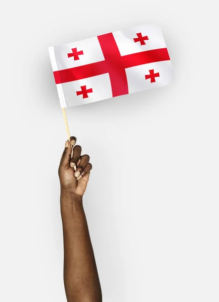 Person Waving Flag Georgia — Stock Photo, Image