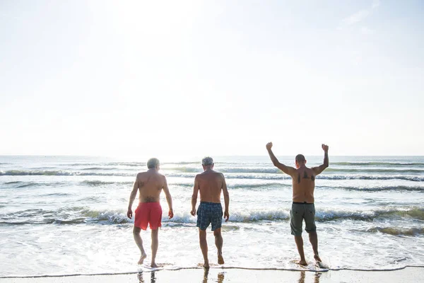 Kıdemli arkadaşlar plajda eğlenmek