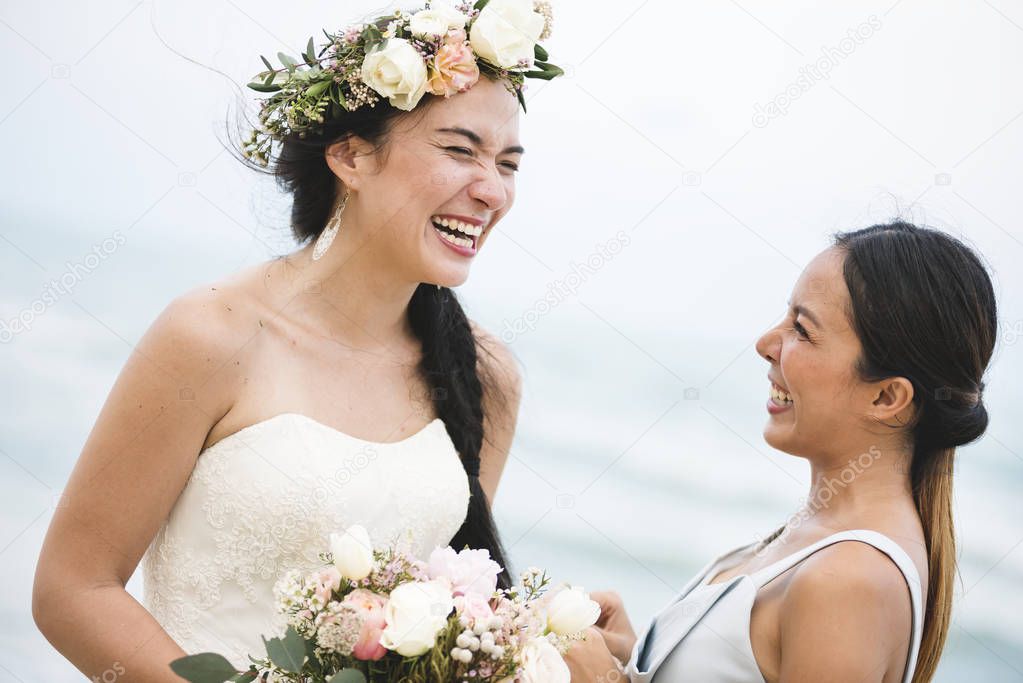 Beautiful bride by the sea
