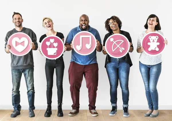 Diverse Menschen Mit Valentin Ikonen — Stockfoto