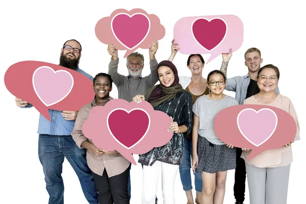 Diversas Personas Con Iconos Corazones —  Fotos de Stock