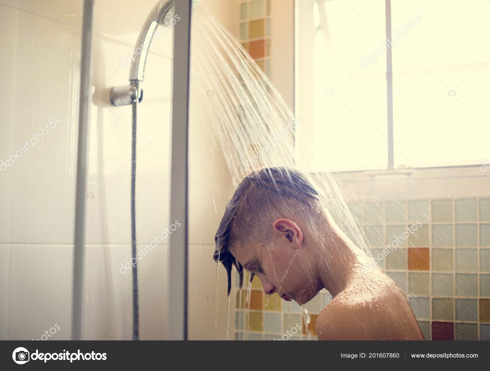 Young Caucasian Man Showering Bathroom — Stock Photo © Rawpixel 201607860