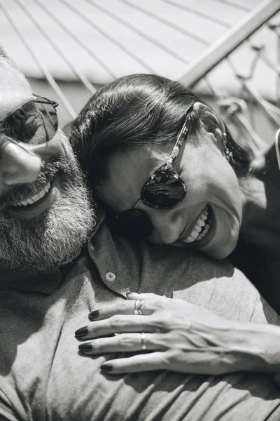 stock image Couple resting together in a hammock