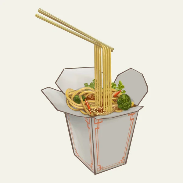 Chow Mein Στην Απεικόνιση Κουτί Takeawy — Φωτογραφία Αρχείου