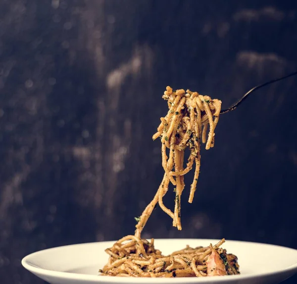 Mat Styling Spaghetti Plattan Närbild — Stockfoto