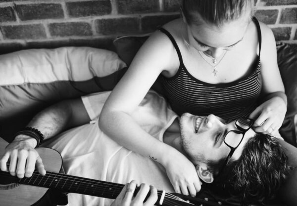 Caucasian couple on the bed