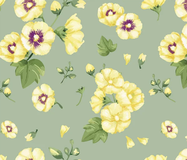 Modello Hollyhocks Giallo Disegnato Mano — Foto Stock