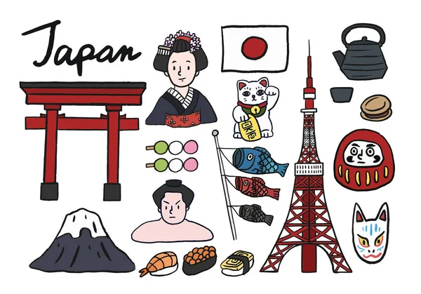 日本标志性符号的收集 — 图库照片