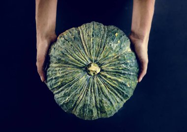 Taze kabak holding eller closeup