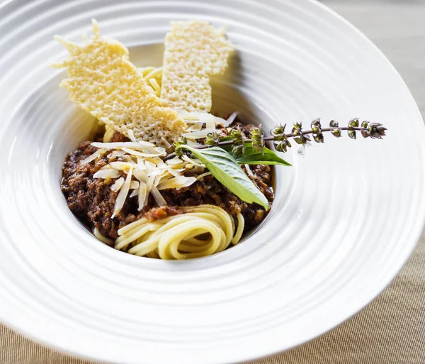 Closeup Spaghetti Bolognese Recipe — Stock Photo, Image